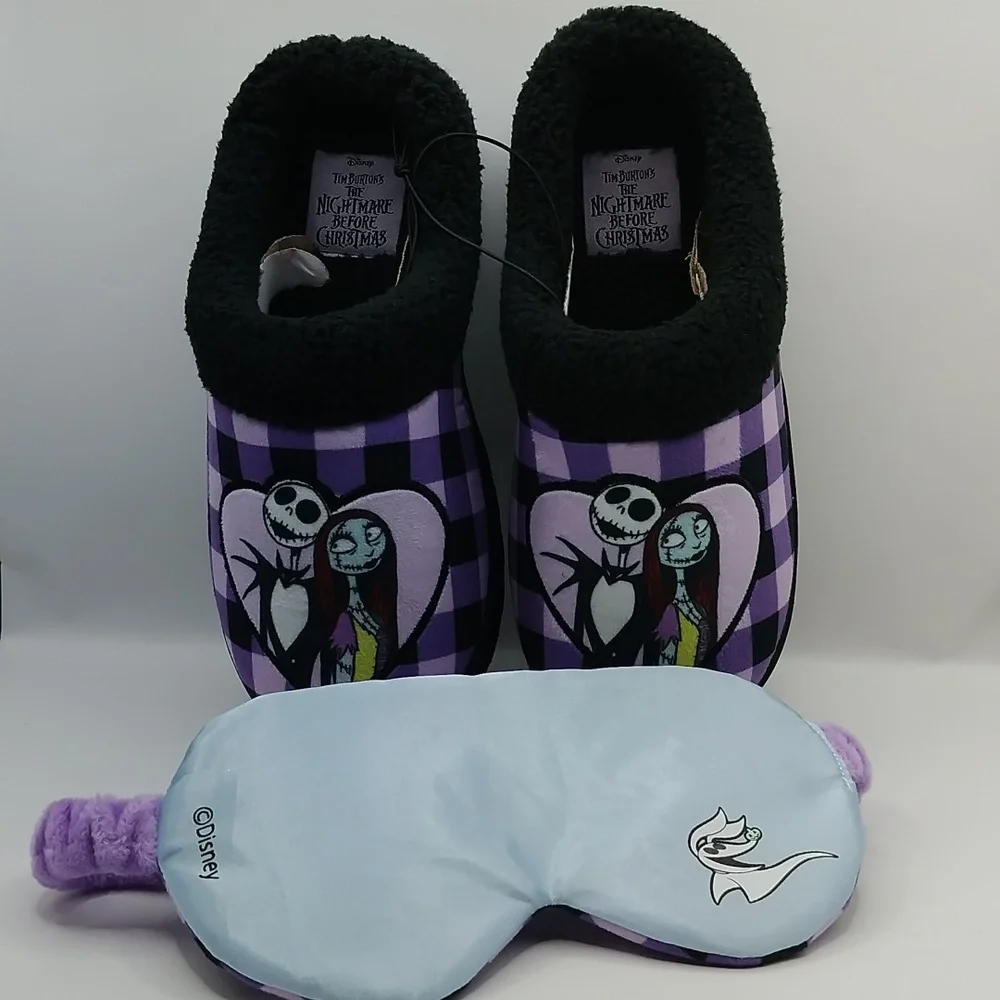 Disney Nightmare Before Christmas Holiday Slippers With Sleep Mask Women 6 NIB